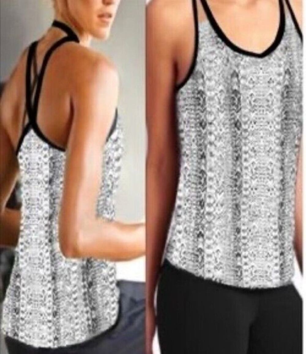 Athleta Style 982927 Women's Size XS Black & White Snakeprint Limitless Tank Top
